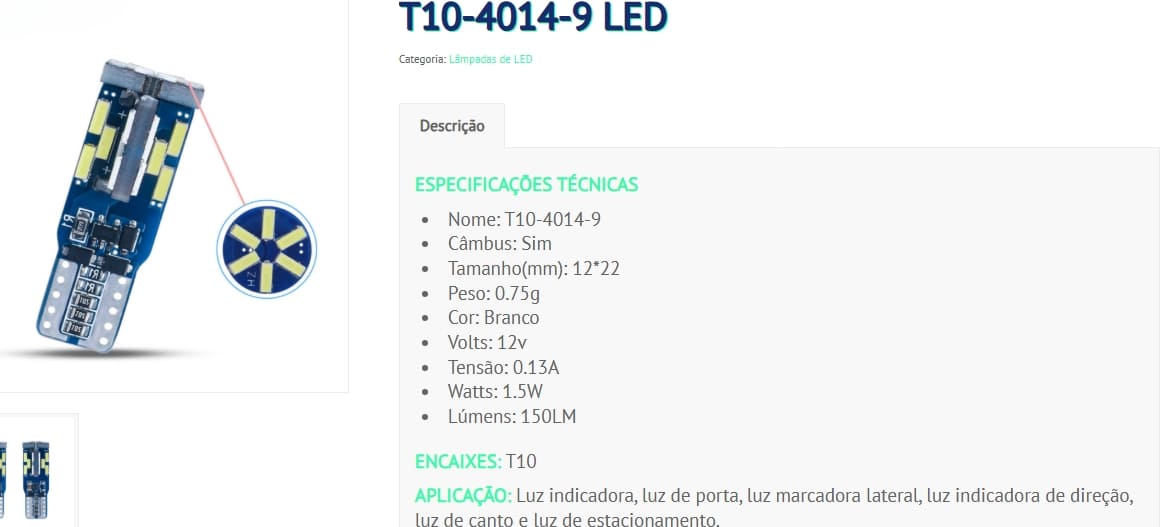 Lâmpada Led T10 4014 Quad 9S ( Unidade ) Pingo D'água
